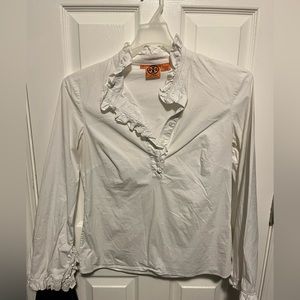 Tory Burch white ruffle blouse size 10